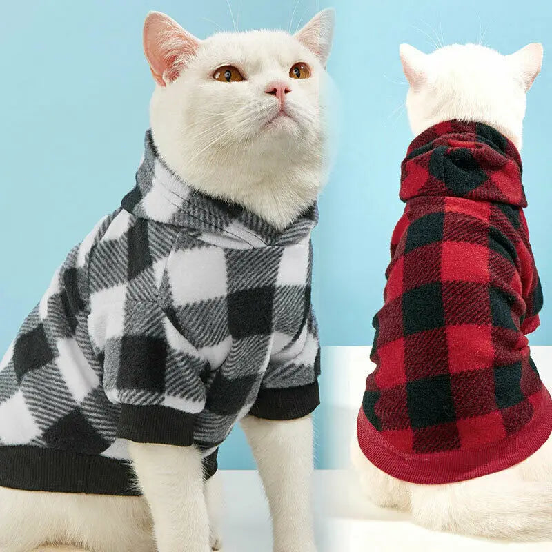 Plaid Winter Pet Hoodie & Sweater - Dog & Cat Clothing