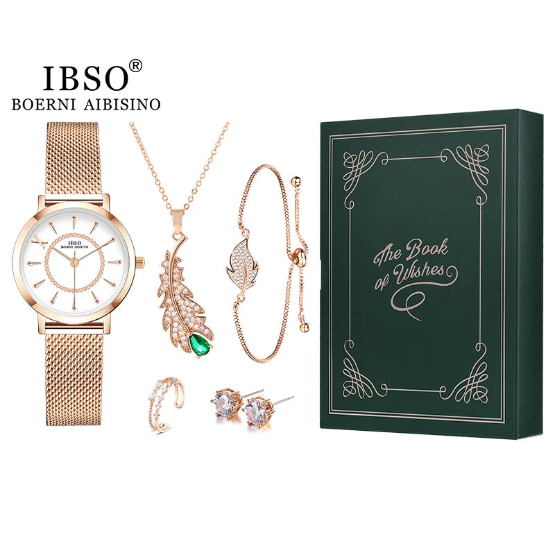 Women’s Luxury Quartz Watch Set – Green Box