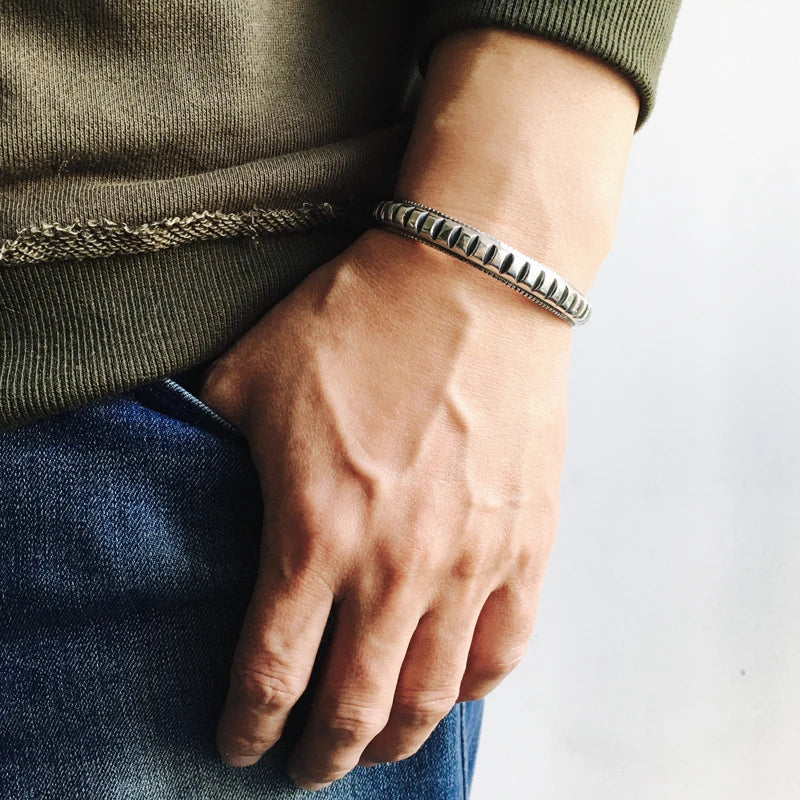 Men's Solid Silver Gear Cuff Bracelet