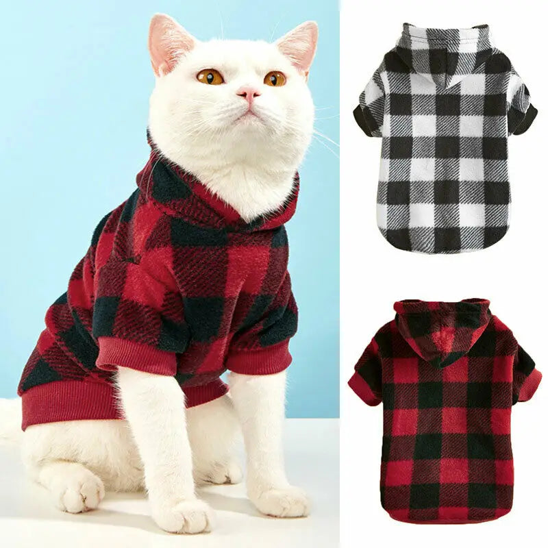 Plaid Winter Pet Hoodie & Sweater - Dog & Cat Clothing