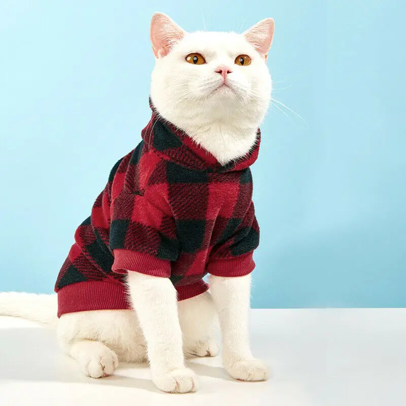 Plaid Winter Pet Hoodie & Sweater - Dog & Cat Clothing