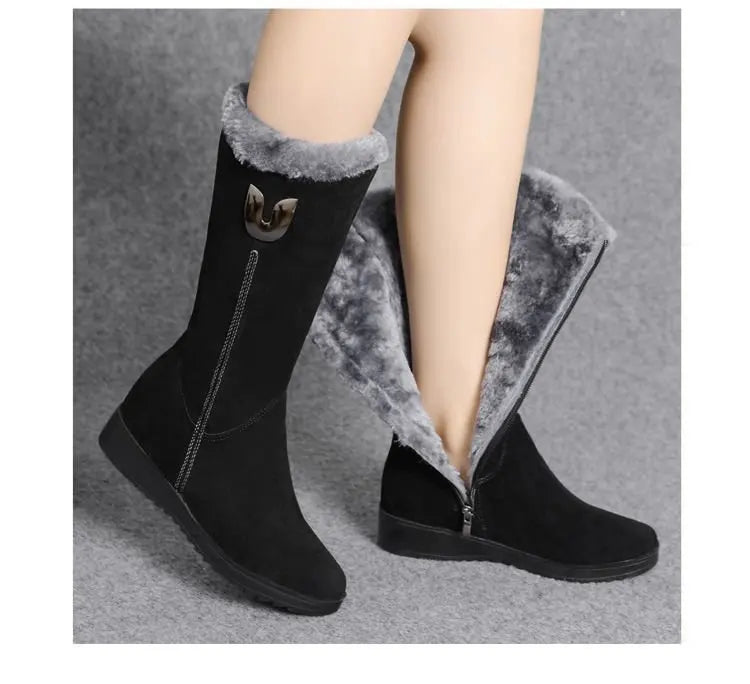 Warm Chelsea High Fur Boots Women 2022 Winter Shoes for Women Chunky Mid-calf Plush Snow Flat Boots ZIP Fashion Botas De Mujer