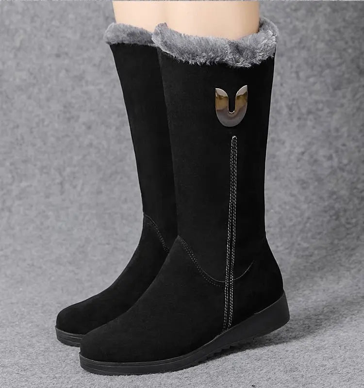 Warm Chelsea High Fur Boots Women 2022 Winter Shoes for Women Chunky Mid-calf Plush Snow Flat Boots ZIP Fashion Botas De Mujer