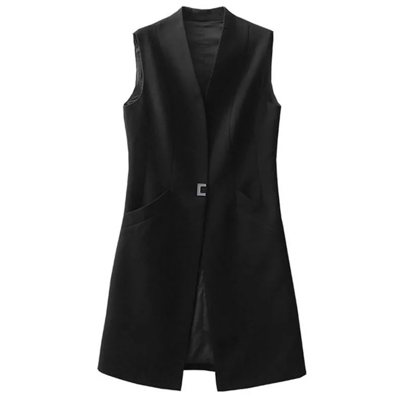 Women's Casual Black Sleeveless Blazer Vest Spring Autumn