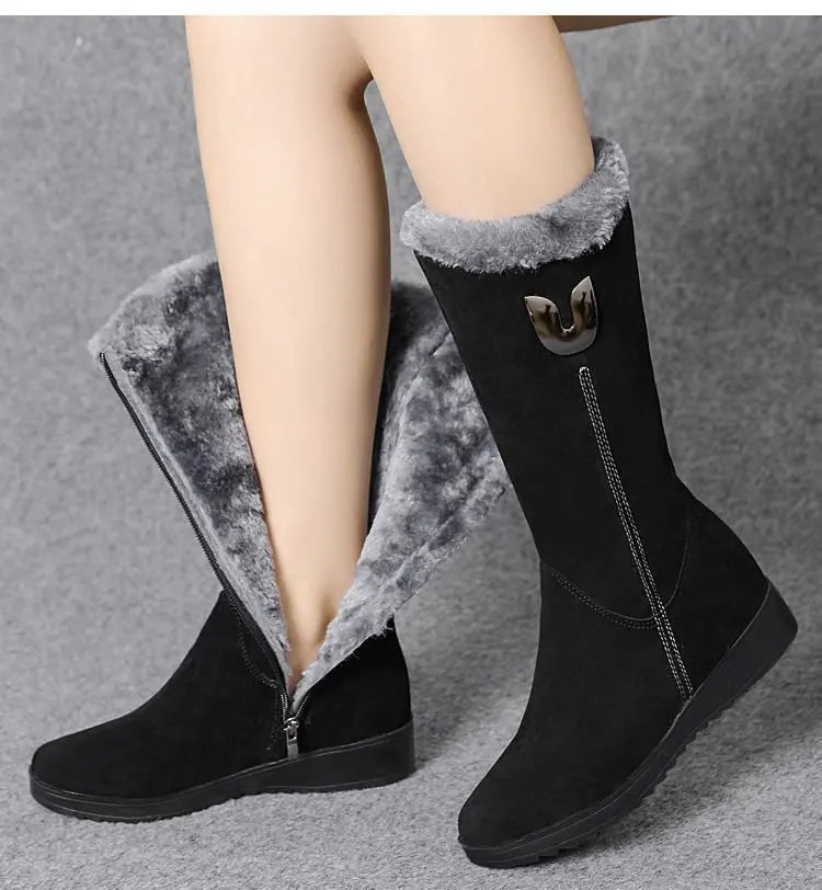 Warm Chelsea High Fur Boots Women 2022 Winter Shoes for Women Chunky Mid-calf Plush Snow Flat Boots ZIP Fashion Botas De Mujer