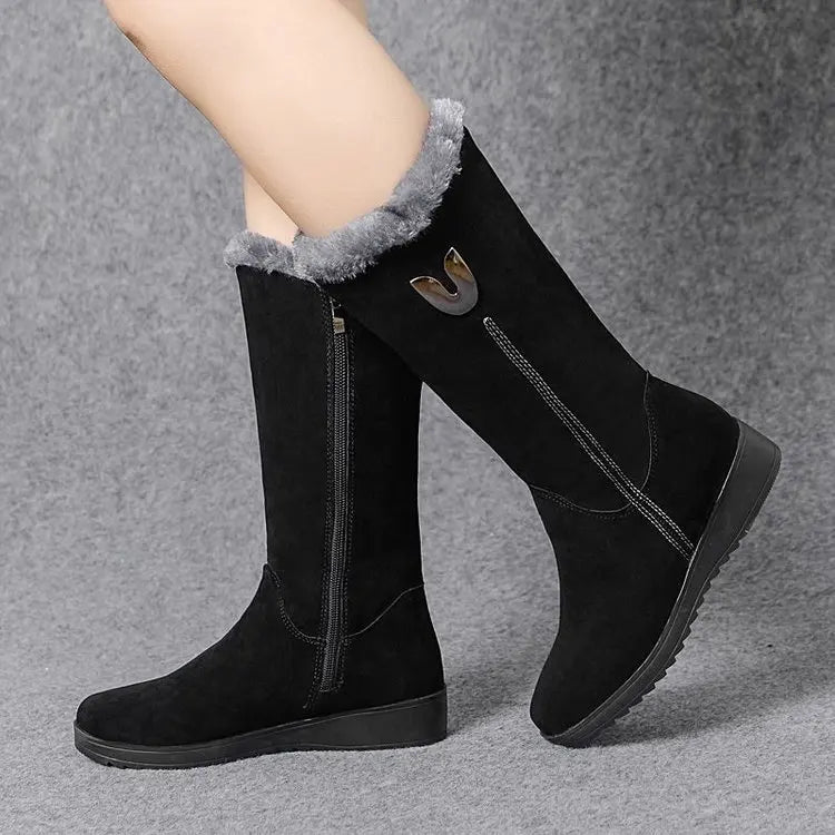 Warm Chelsea High Fur Boots Women 2022 Winter Shoes for Women Chunky Mid-calf Plush Snow Flat Boots ZIP Fashion Botas De Mujer