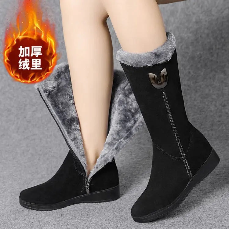 Warm Chelsea High Fur Boots Women 2022 Winter Shoes for Women Chunky Mid-calf Plush Snow Flat Boots ZIP Fashion Botas De Mujer