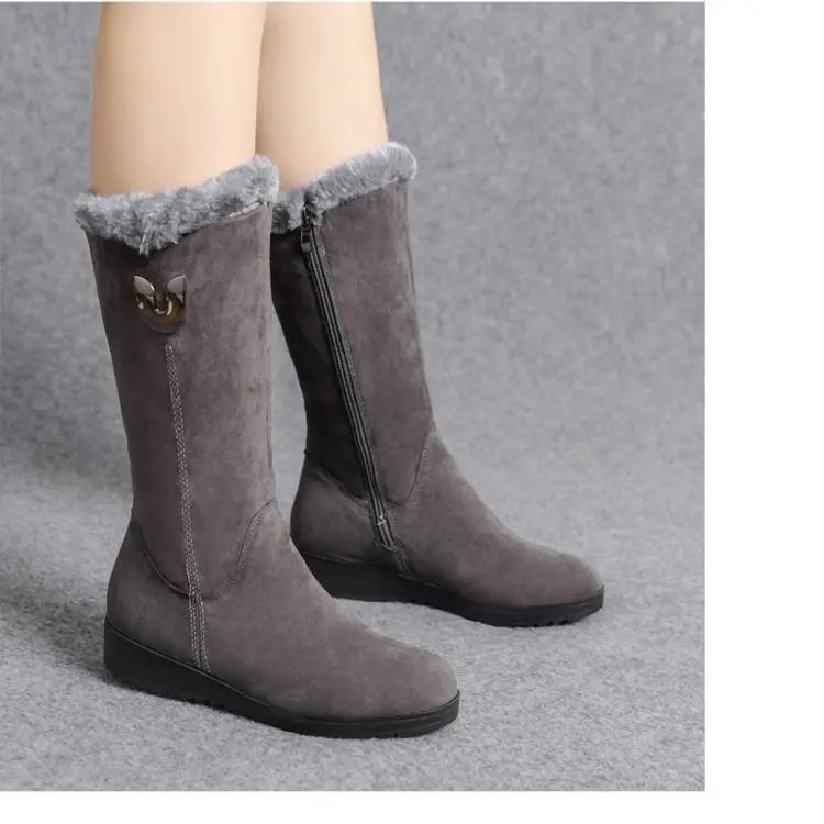 Warm Chelsea High Fur Boots Women 2022 Winter Shoes for Women Chunky Mid-calf Plush Snow Flat Boots ZIP Fashion Botas De Mujer