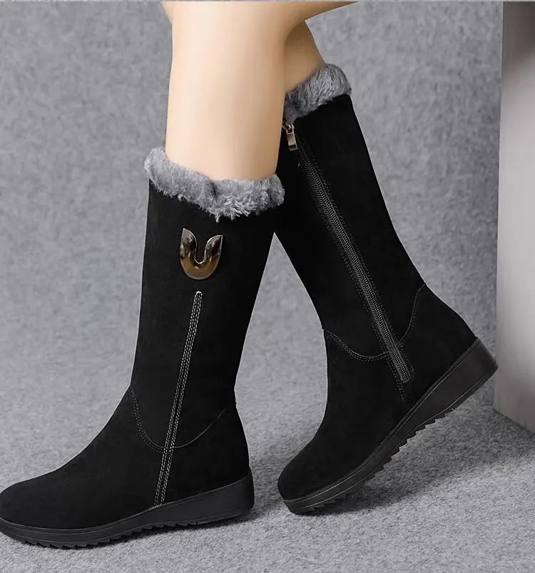 Warm Chelsea High Fur Boots Women 2022 Winter Shoes for Women Chunky Mid-calf Plush Snow Flat Boots ZIP Fashion Botas De Mujer