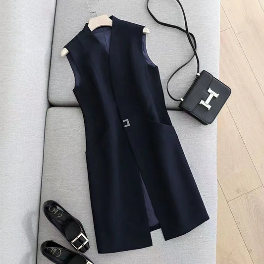 Women's Casual Black Sleeveless Blazer Vest Spring Autumn