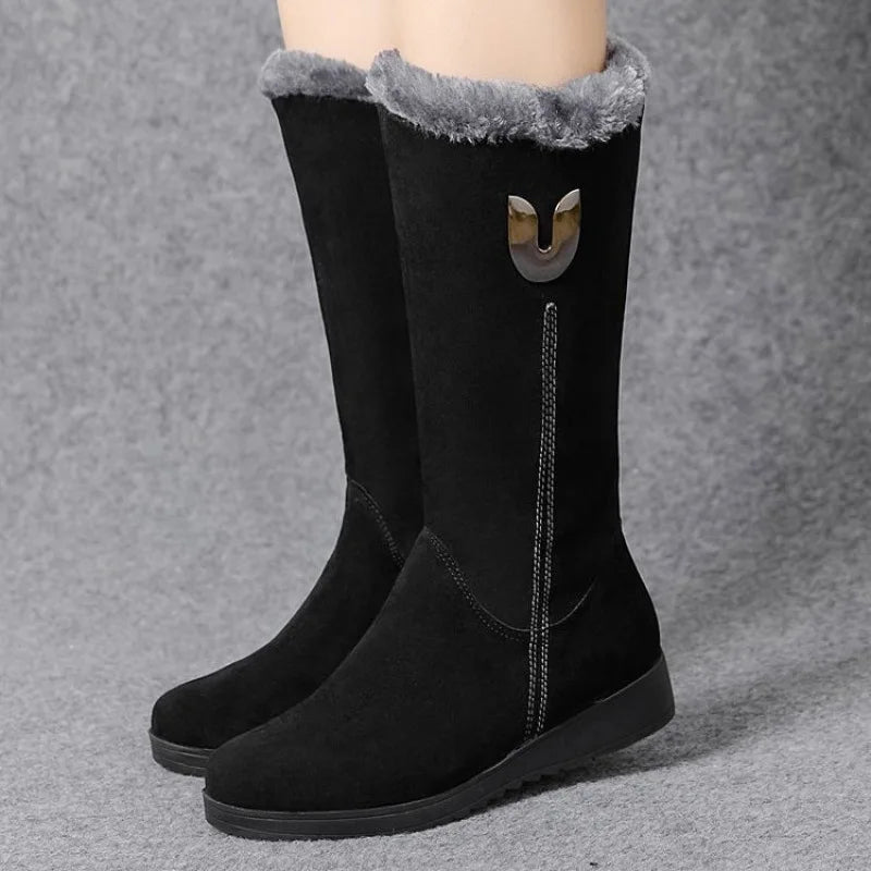 Warm Chelsea High Fur Boots Women 2022 Winter Shoes for Women Chunky Mid-calf Plush Snow Flat Boots ZIP Fashion Botas De Mujer