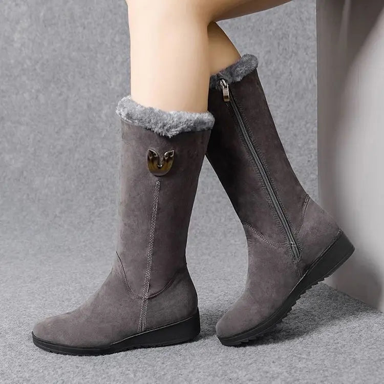 Warm Chelsea High Fur Boots Women 2022 Winter Shoes for Women Chunky Mid-calf Plush Snow Flat Boots ZIP Fashion Botas De Mujer