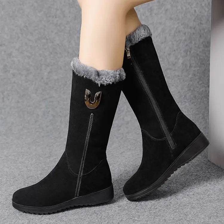 Warm Chelsea High Fur Boots Women 2022 Winter Shoes for Women Chunky Mid-calf Plush Snow Flat Boots ZIP Fashion Botas De Mujer