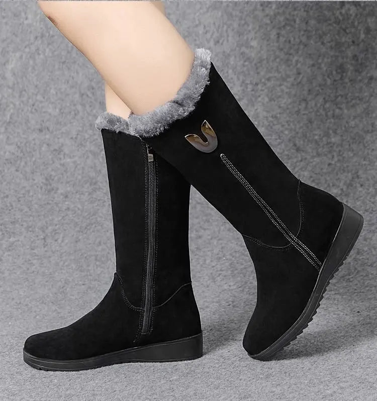 Warm Chelsea High Fur Boots Women 2022 Winter Shoes for Women Chunky Mid-calf Plush Snow Flat Boots ZIP Fashion Botas De Mujer