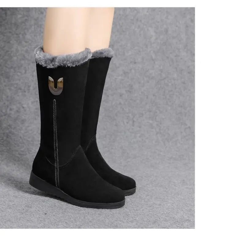 Warm Chelsea High Fur Boots Women 2022 Winter Shoes for Women Chunky Mid-calf Plush Snow Flat Boots ZIP Fashion Botas De Mujer